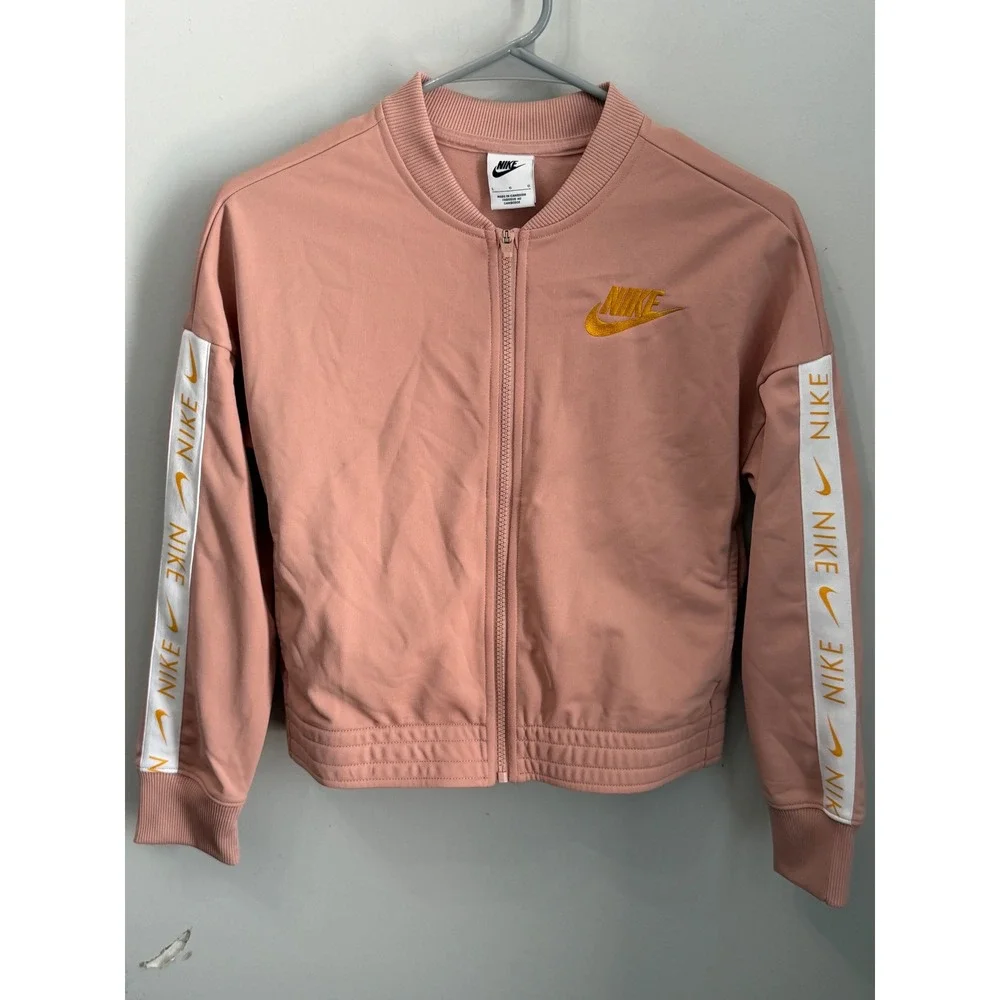 Nike Girls Sportswear Track Jacket L Pink Rose Gold Logo Full Zip CU8374-609